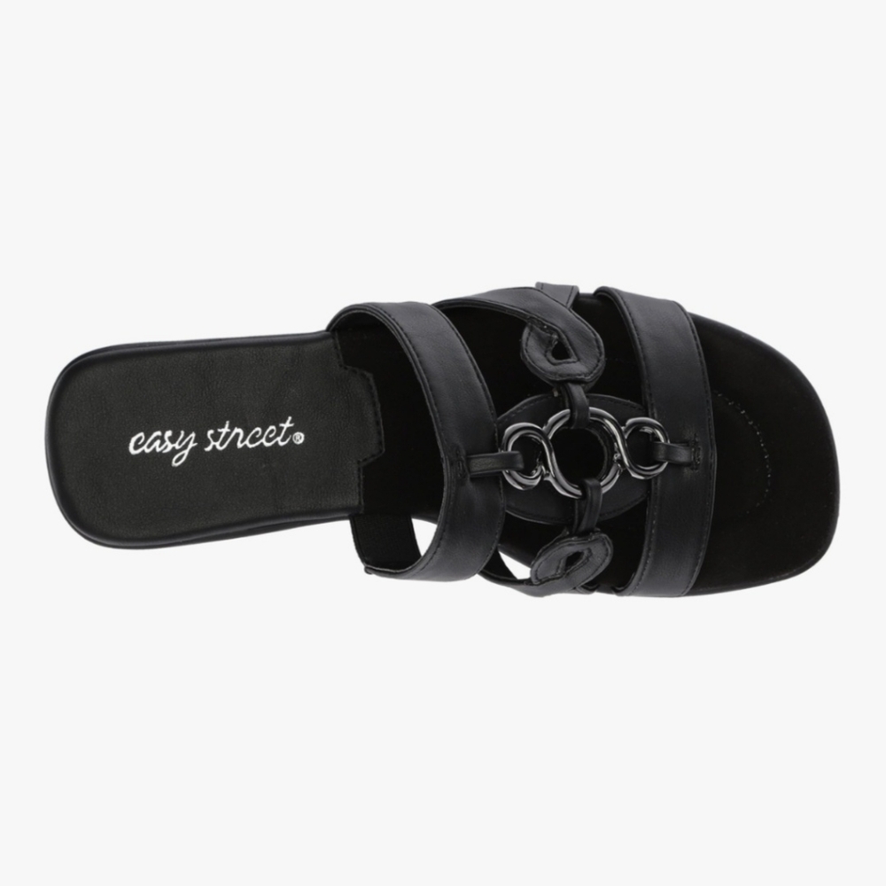 Women's Easy Street Black Torrid Flat Sandals Size 9W